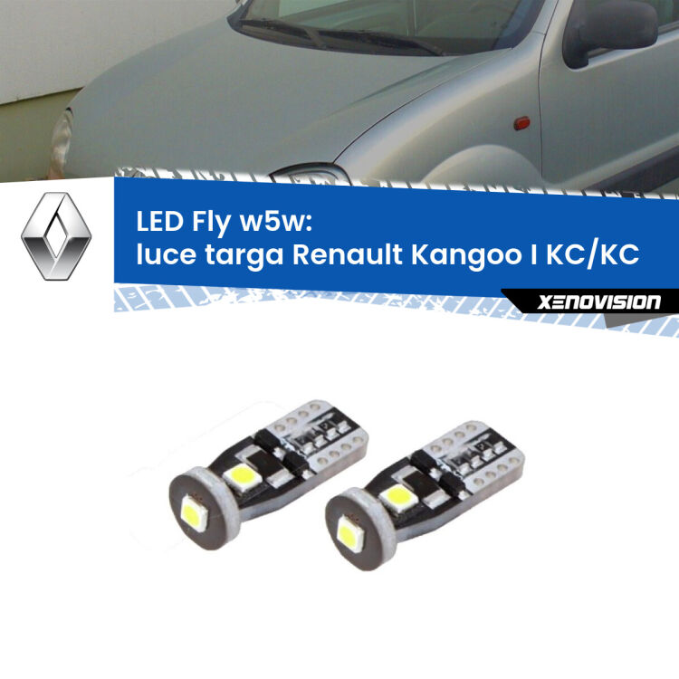 <strong>luce targa LED per Renault Kangoo I</strong> KC/KC 1997 - 2006. Coppia lampadine <strong>w5w</strong> Canbus compatte modello Fly Xenovision.