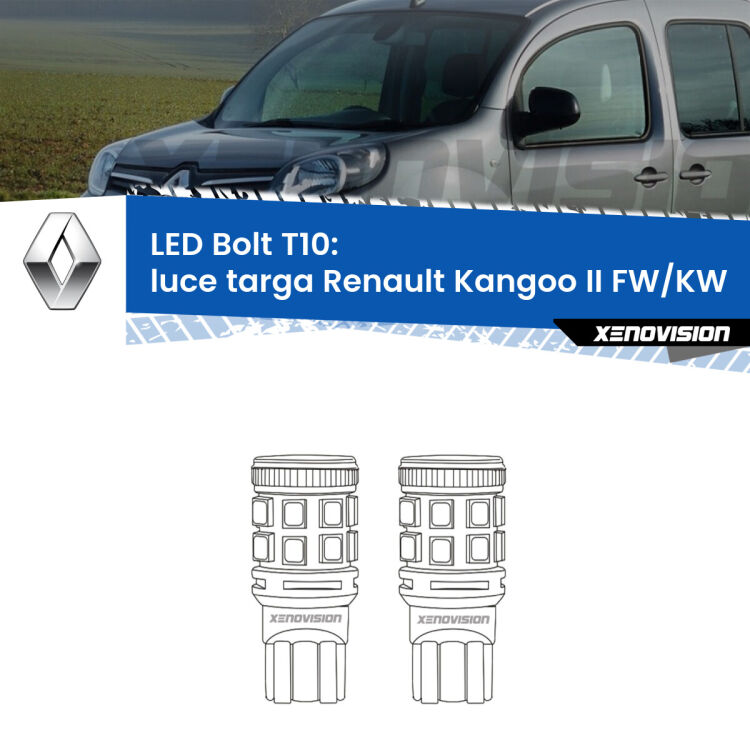 <strong>Luce Targa LED per Renault Kangoo II</strong> FW/KW 2008 in poi. Coppia lampade <strong>T10</strong> modello Bolt canbus.