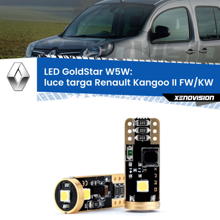 <strong>Luce Targa LED Renault Kangoo II</strong> FW/KW 2008 in poi: ottima luminosità a 360 gradi. Si inseriscono ovunque. Canbus, Top Quality.