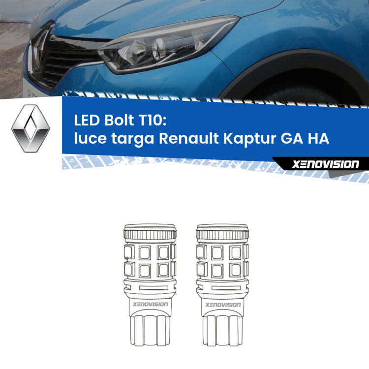 <strong>Luce Targa LED per Renault Kaptur GA</strong> HA 2016 - 2018. Coppia lampade <strong>T10</strong> modello Bolt canbus.