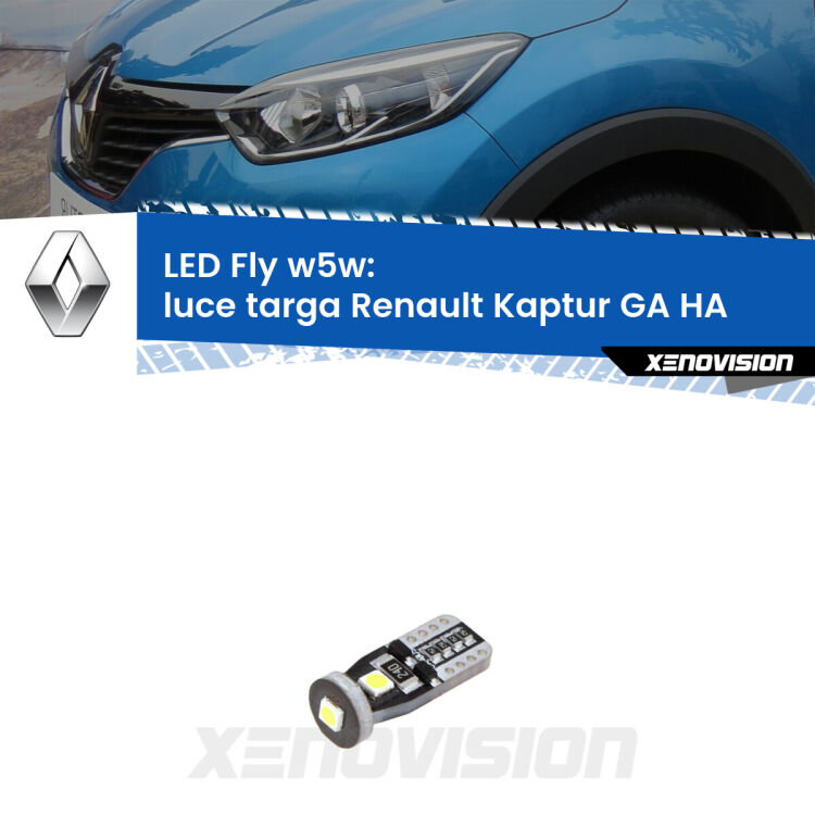 <strong>luce targa LED per Renault Kaptur GA</strong> HA 2016 - 2018. Coppia lampadine <strong>w5w</strong> Canbus compatte modello Fly Xenovision.