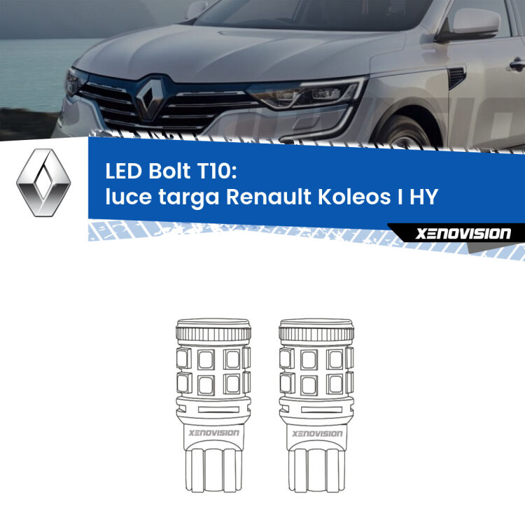 <strong>Luce Targa LED per Renault Koleos I</strong> HY 2006 - 2015. Coppia lampade <strong>T10</strong> modello Bolt canbus.