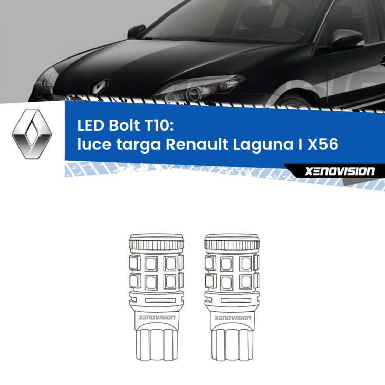 <strong>Luce Targa LED per Renault Laguna I</strong> X56 1993 - 1999. Coppia lampade <strong>T10</strong> modello Bolt canbus.