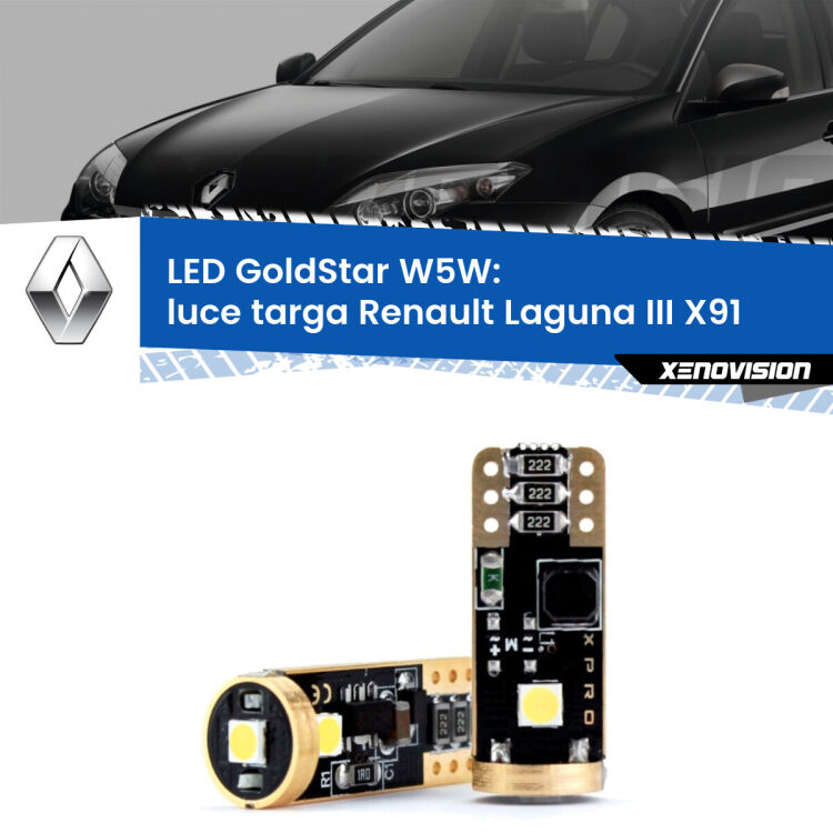 <strong>Luce Targa LED Renault Laguna III</strong> X91 2007 - 2015: ottima luminosità a 360 gradi. Si inseriscono ovunque. Canbus, Top Quality.