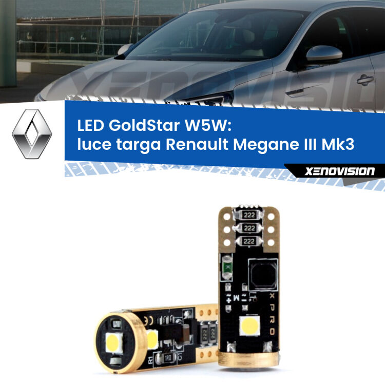 <strong>Luce Targa LED Renault Megane III</strong> Mk3 2008 - 2015: ottima luminosità a 360 gradi. Si inseriscono ovunque. Canbus, Top Quality.