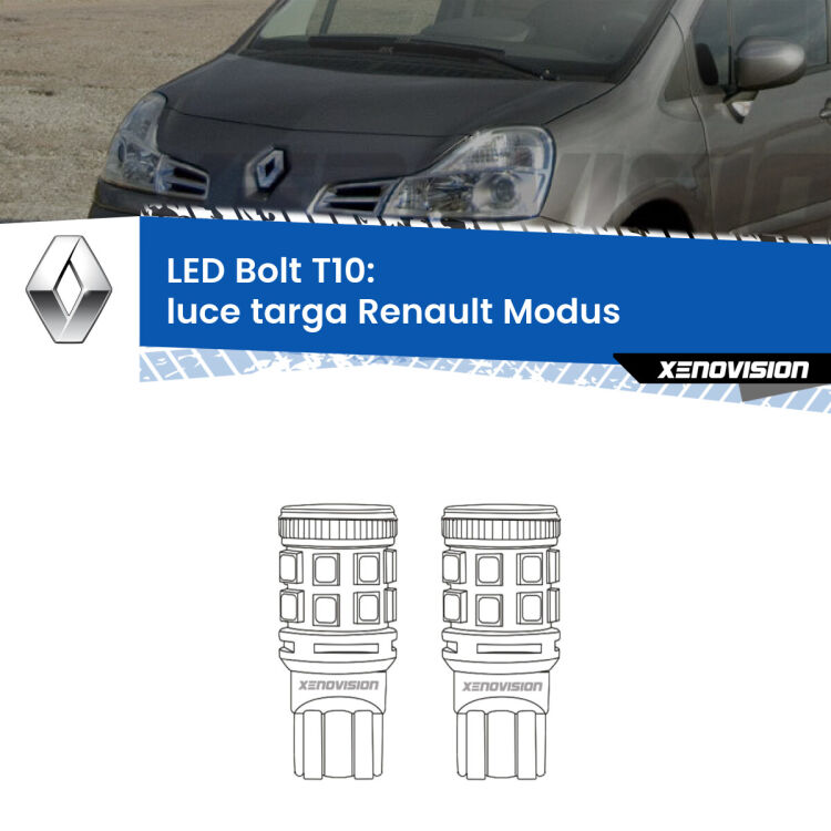 <strong>Luce Targa LED per Renault Modus</strong>  2004 - 2012. Coppia lampade <strong>T10</strong> modello Bolt canbus.