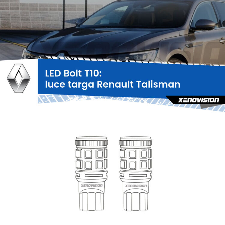 <strong>Luce Targa LED per Renault Talisman</strong>  2015 - 2022. Coppia lampade <strong>T10</strong> modello Bolt canbus.