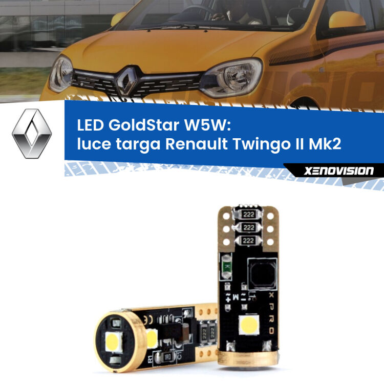 <strong>Luce Targa LED Renault Twingo II</strong> Mk2 2007 - 2013: ottima luminosità a 360 gradi. Si inseriscono ovunque. Canbus, Top Quality.