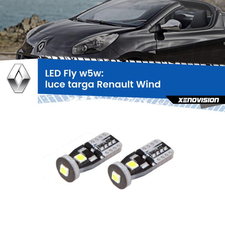 <strong>luce targa LED per Renault Wind</strong>  2010 - 2013. Coppia lampadine <strong>w5w</strong> Canbus compatte modello Fly Xenovision.