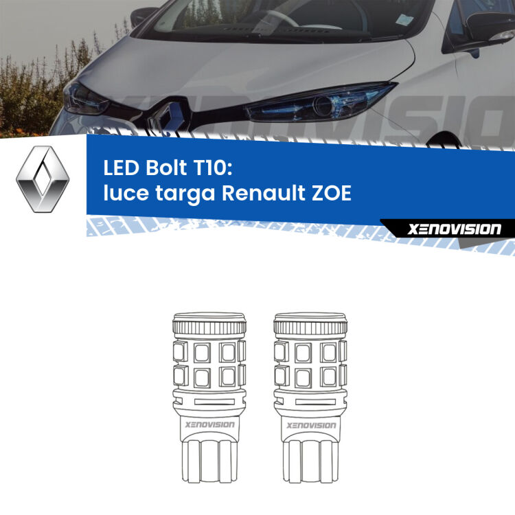 <strong>Luce Targa LED per Renault ZOE</strong>  2012 in poi. Coppia lampade <strong>T10</strong> modello Bolt canbus.