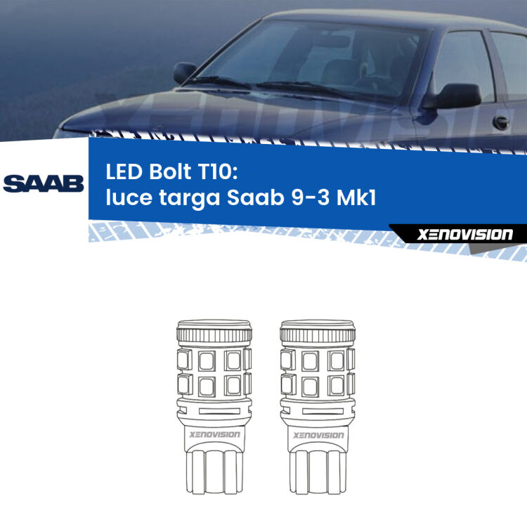 <strong>Luce Targa LED per Saab 9-3</strong> Mk1 1998 - 2002. Coppia lampade <strong>T10</strong> modello Bolt canbus.