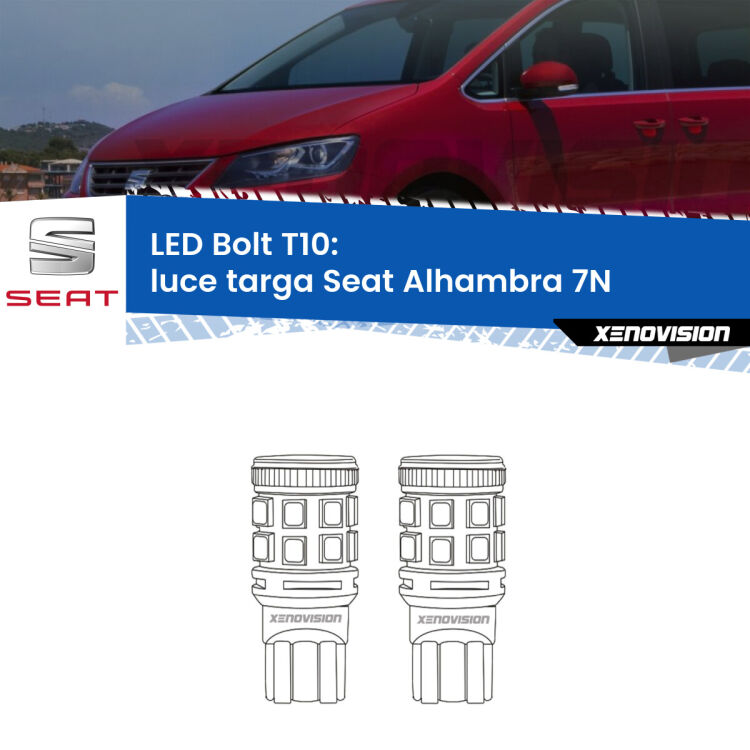 <strong>Luce Targa LED per Seat Alhambra</strong> 7N 2010 in poi. Coppia lampade <strong>T10</strong> modello Bolt canbus.