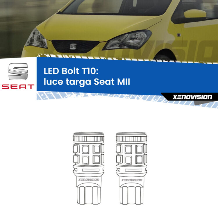 <strong>Luce Targa LED per Seat MII</strong>  2011 - 2021. Coppia lampade <strong>T10</strong> modello Bolt canbus.