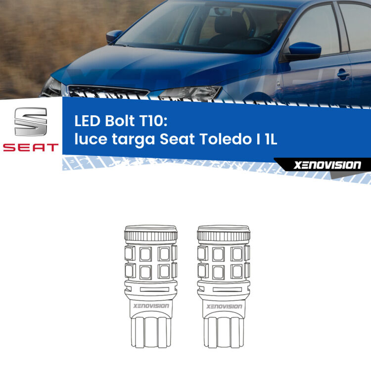 <strong>Luce Targa LED per Seat Toledo I</strong> 1L 1991 - 1999. Coppia lampade <strong>T10</strong> modello Bolt canbus.