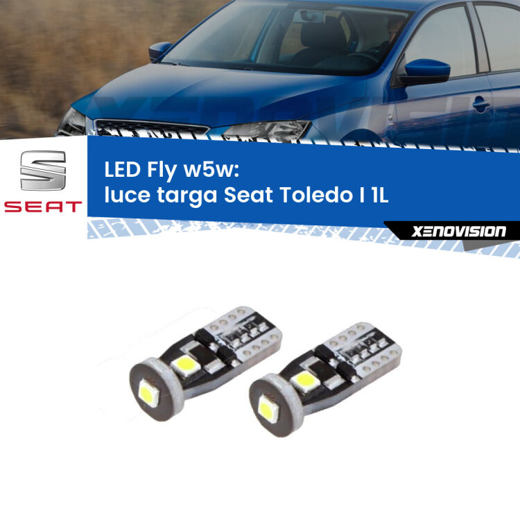 <strong>luce targa LED per Seat Toledo I</strong> 1L 1991 - 1999. Coppia lampadine <strong>w5w</strong> Canbus compatte modello Fly Xenovision.