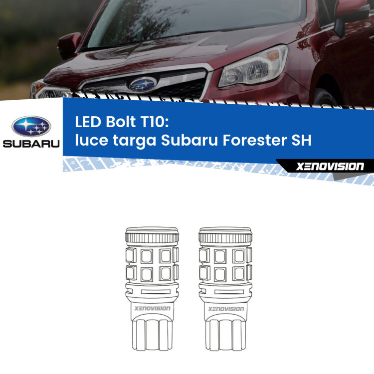 <strong>Luce Targa LED per Subaru Forester</strong> SH 2008 - 2014. Coppia lampade <strong>T10</strong> modello Bolt canbus.