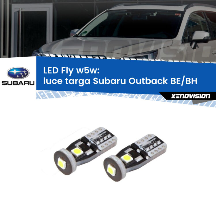 <strong>luce targa LED per Subaru Outback</strong> BE/BH 2000 - 2003. Coppia lampadine <strong>w5w</strong> Canbus compatte modello Fly Xenovision.