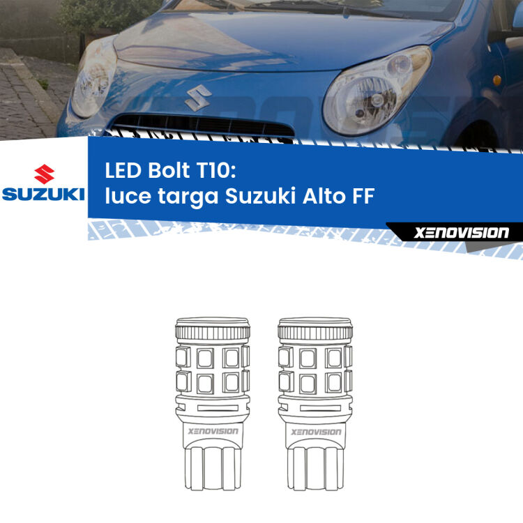 <strong>Luce Targa LED per Suzuki Alto</strong> FF 2002 - 2008. Coppia lampade <strong>T10</strong> modello Bolt canbus.