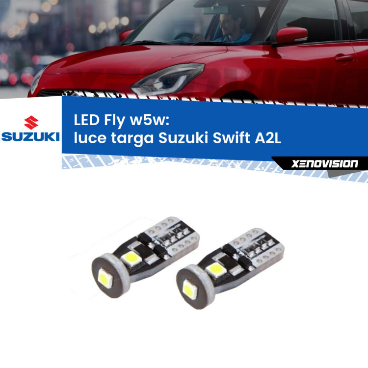 <strong>luce targa LED per Suzuki Swift</strong> A2L 2017 in poi. Coppia lampadine <strong>w5w</strong> Canbus compatte modello Fly Xenovision.