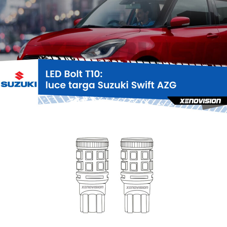 <strong>Luce Targa LED per Suzuki Swift</strong> AZG 2010 - 2016. Coppia lampade <strong>T10</strong> modello Bolt canbus.