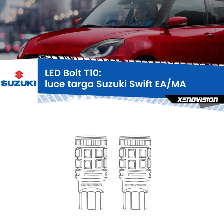 <strong>Luce Targa LED per Suzuki Swift</strong> EA/MA 1989 - 2003. Coppia lampade <strong>T10</strong> modello Bolt canbus.