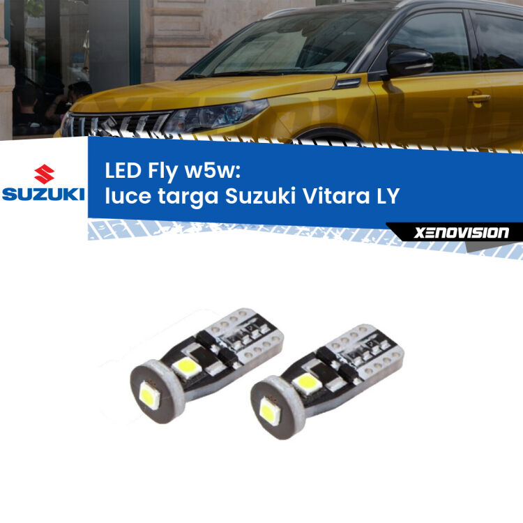 <strong>luce targa LED per Suzuki Vitara</strong> LY 2015 in poi. Coppia lampadine <strong>w5w</strong> Canbus compatte modello Fly Xenovision.