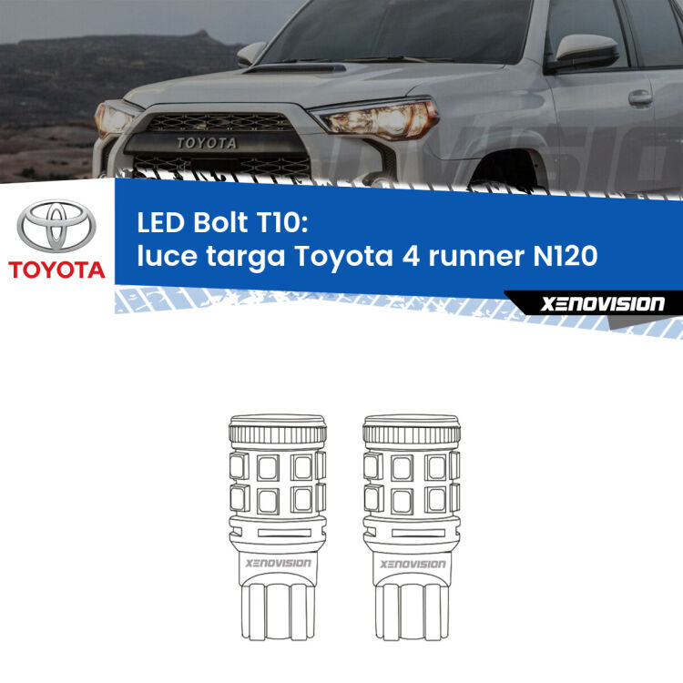 <strong>Luce Targa LED per Toyota 4 runner</strong> N120 1989 - 1996. Coppia lampade <strong>T10</strong> modello Bolt canbus.