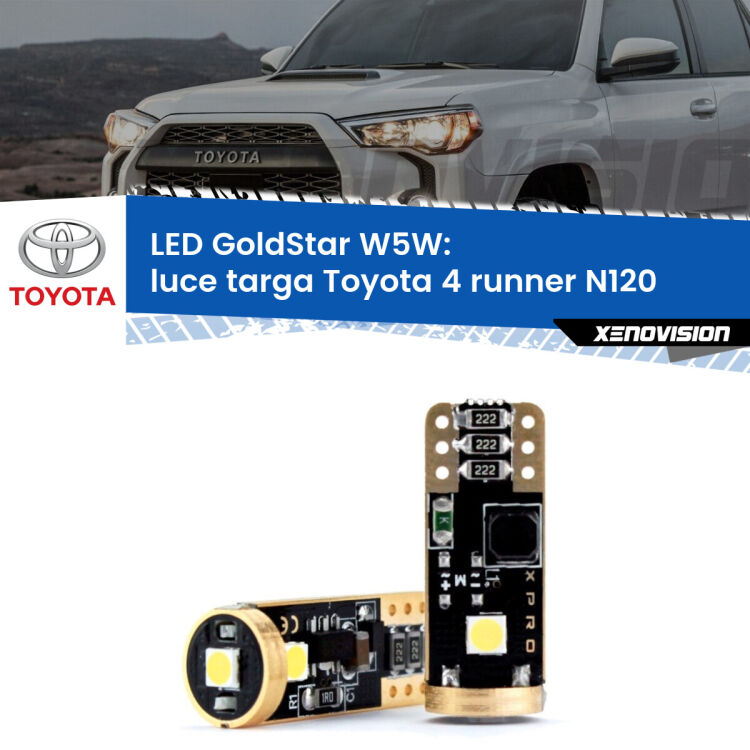 <strong>Luce Targa LED Toyota 4 runner</strong> N120 1989 - 1996: ottima luminosità a 360 gradi. Si inseriscono ovunque. Canbus, Top Quality.