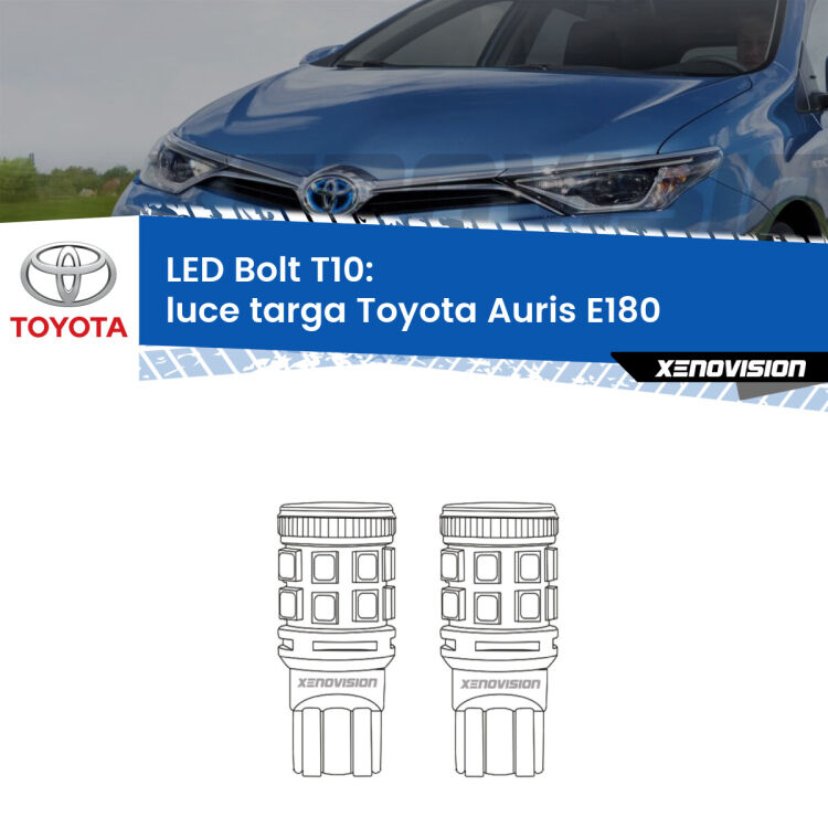 <strong>Luce Targa LED per Toyota Auris</strong> E180 2012 - 2018. Coppia lampade <strong>T10</strong> modello Bolt canbus.