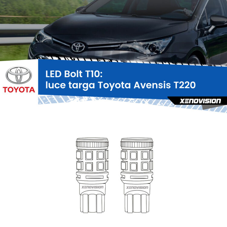 <strong>Luce Targa LED per Toyota Avensis</strong> T220 1997 - 2003. Coppia lampade <strong>T10</strong> modello Bolt canbus.