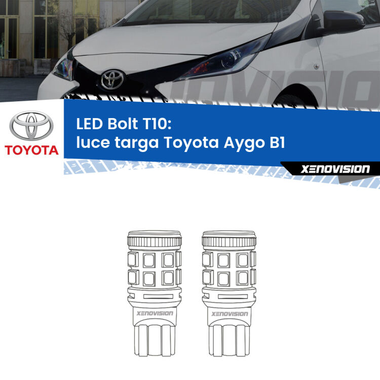 <strong>Luce Targa LED per Toyota Aygo</strong> B1 2005 - 2014. Coppia lampade <strong>T10</strong> modello Bolt canbus.