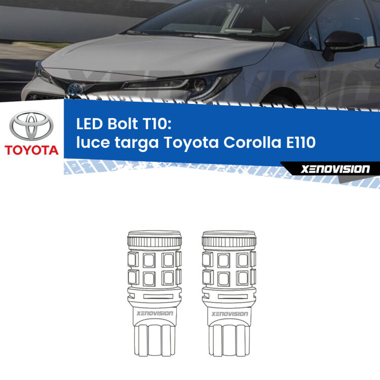 <strong>Luce Targa LED per Toyota Corolla</strong> E110 1997 - 2001. Coppia lampade <strong>T10</strong> modello Bolt canbus.