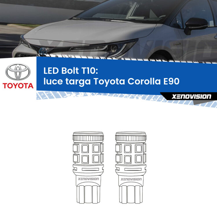 <strong>Luce Targa LED per Toyota Corolla</strong> E90 1987 - 1993. Coppia lampade <strong>T10</strong> modello Bolt canbus.