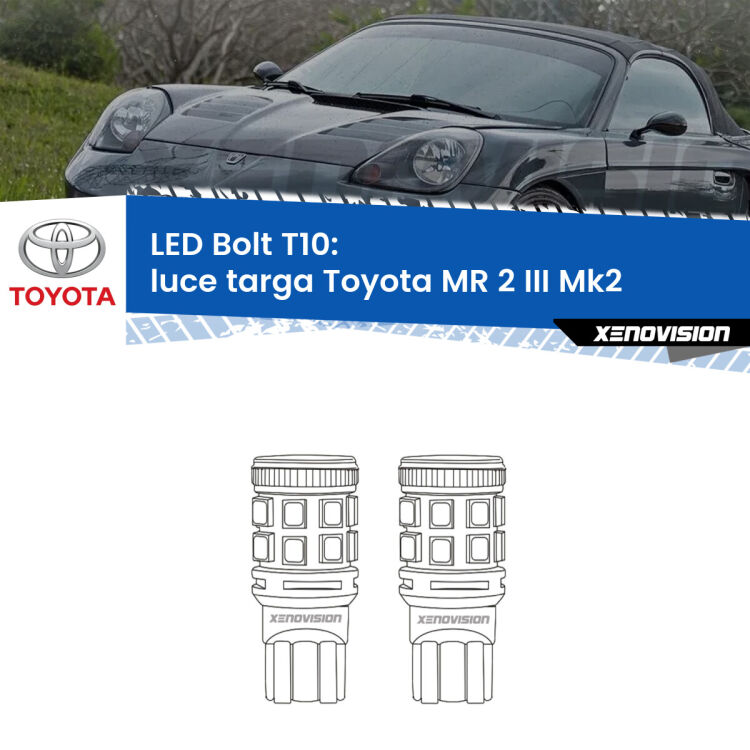 <strong>Luce Targa LED per Toyota MR 2 III</strong> Mk2 1999 - 2007. Coppia lampade <strong>T10</strong> modello Bolt canbus.