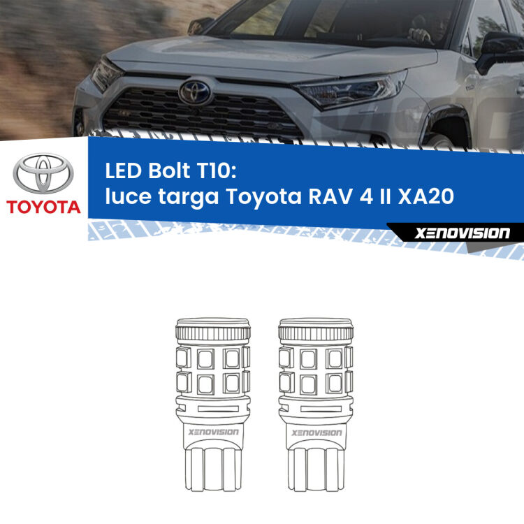 <strong>Luce Targa LED per Toyota RAV 4 II</strong> XA20 2000 - 2005. Coppia lampade <strong>T10</strong> modello Bolt canbus.