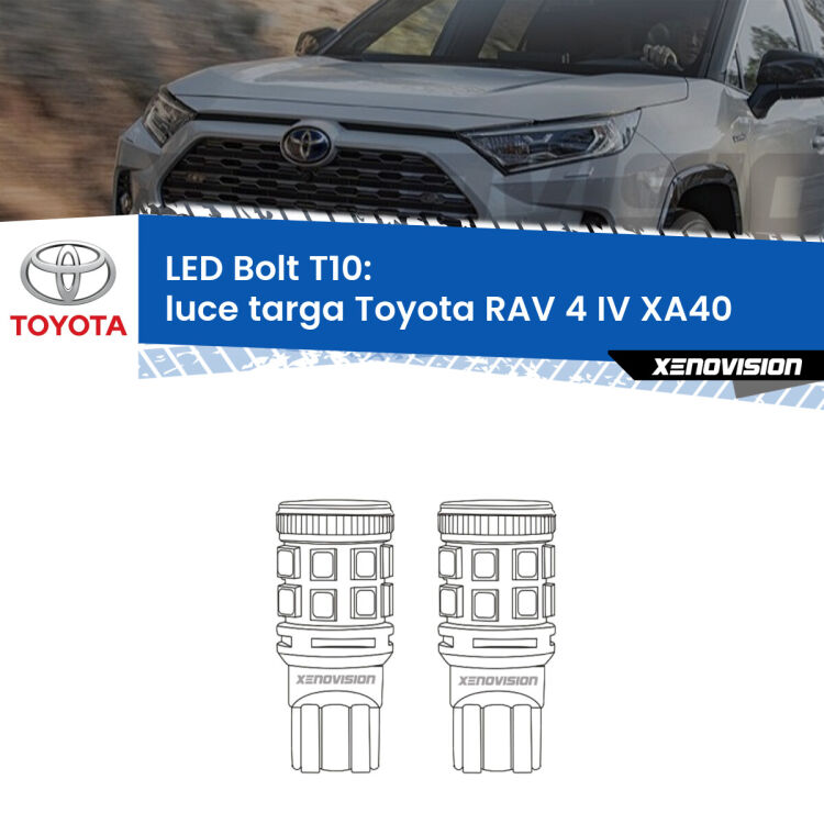 <strong>Luce Targa LED per Toyota RAV 4 IV</strong> XA40 2012 - 2018. Coppia lampade <strong>T10</strong> modello Bolt canbus.