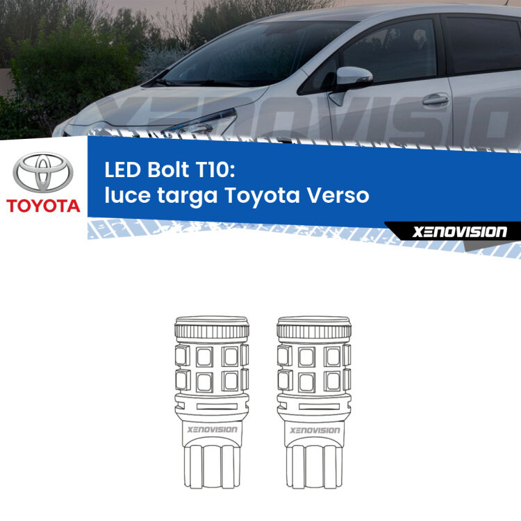 <strong>Luce Targa LED per Toyota Verso</strong>  2009 - 2018. Coppia lampade <strong>T10</strong> modello Bolt canbus.