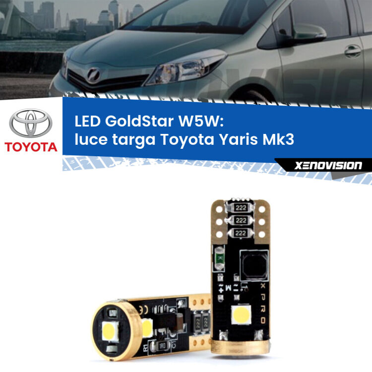 <strong>Luce Targa LED Toyota Yaris</strong> Mk3 2010 - 2019: ottima luminosità a 360 gradi. Si inseriscono ovunque. Canbus, Top Quality.