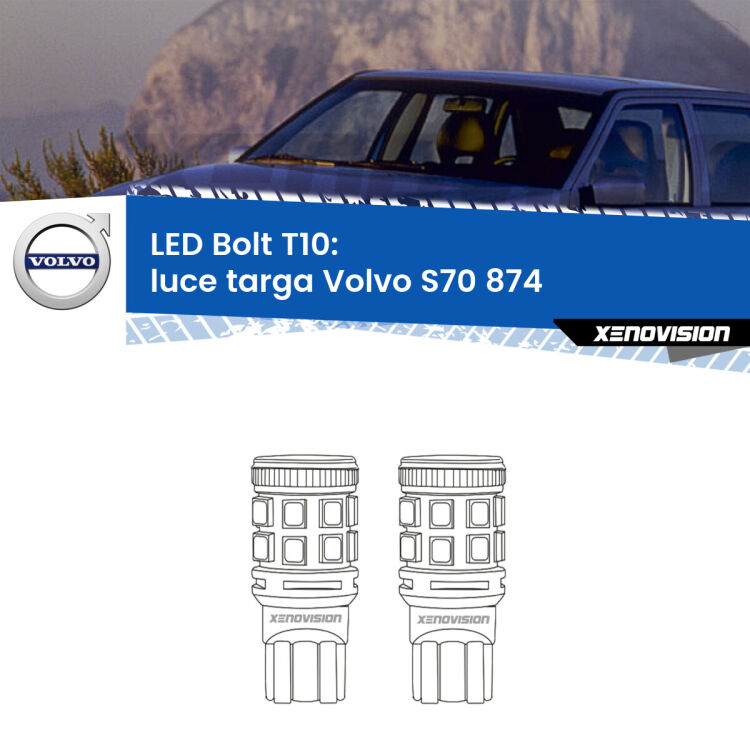 <strong>Luce Targa LED per Volvo S70</strong> 874 1997 - 2000. Coppia lampade <strong>T10</strong> modello Bolt canbus.