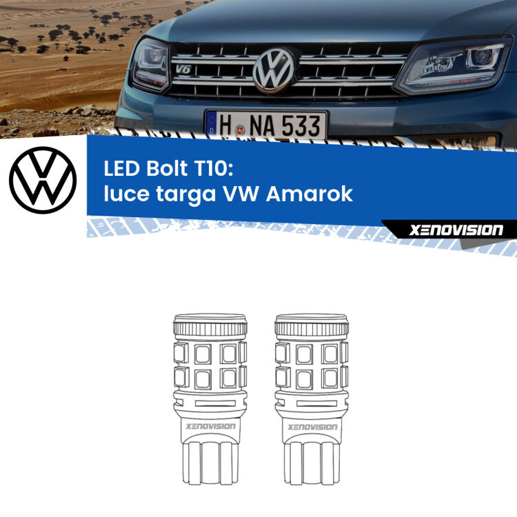 <strong>Luce Targa LED per VW Amarok</strong>  2010 - 2016. Coppia lampade <strong>T10</strong> modello Bolt canbus.