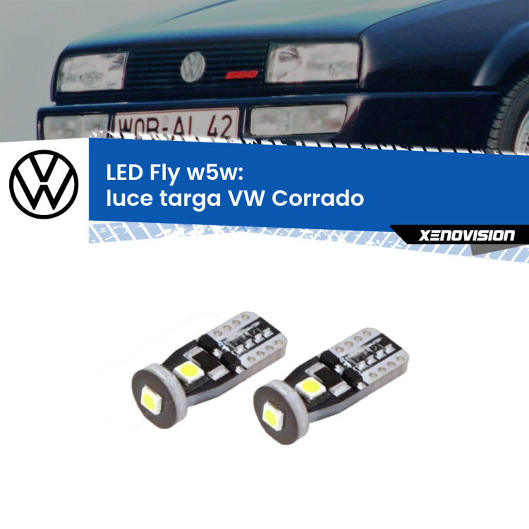 <strong>luce targa LED per VW Corrado</strong>  1988 - 1995. Coppia lampadine <strong>w5w</strong> Canbus compatte modello Fly Xenovision.