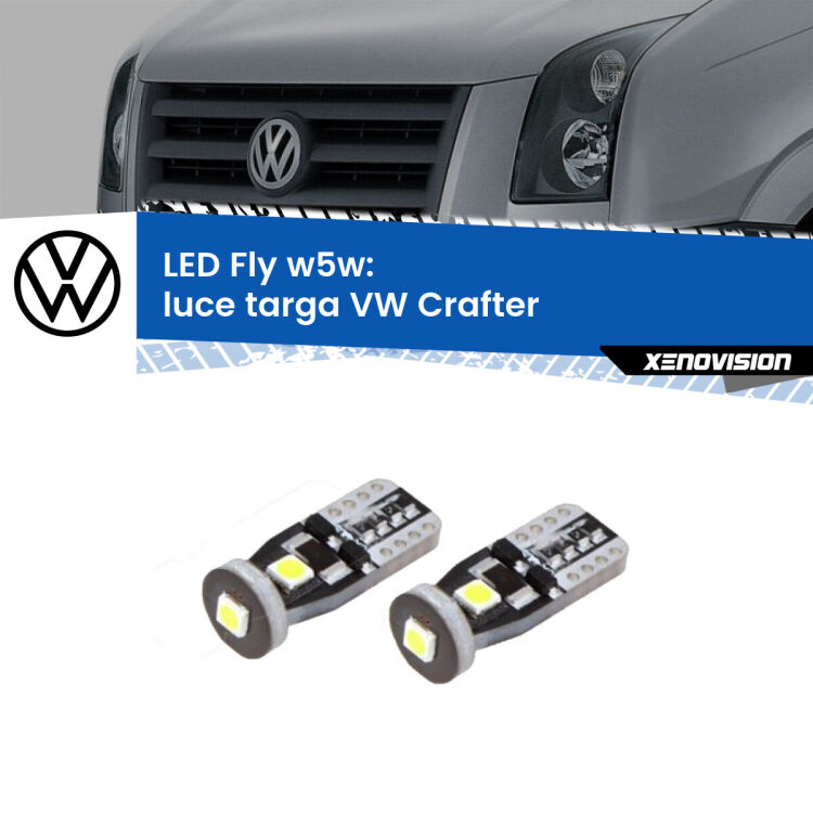 <strong>luce targa LED per VW Crafter</strong>  2006 - 2016. Coppia lampadine <strong>w5w</strong> Canbus compatte modello Fly Xenovision.