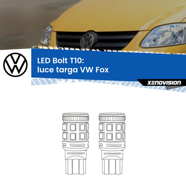 <strong>Luce Targa LED per VW Fox</strong>  2003 - 2014. Coppia lampade <strong>T10</strong> modello Bolt canbus.