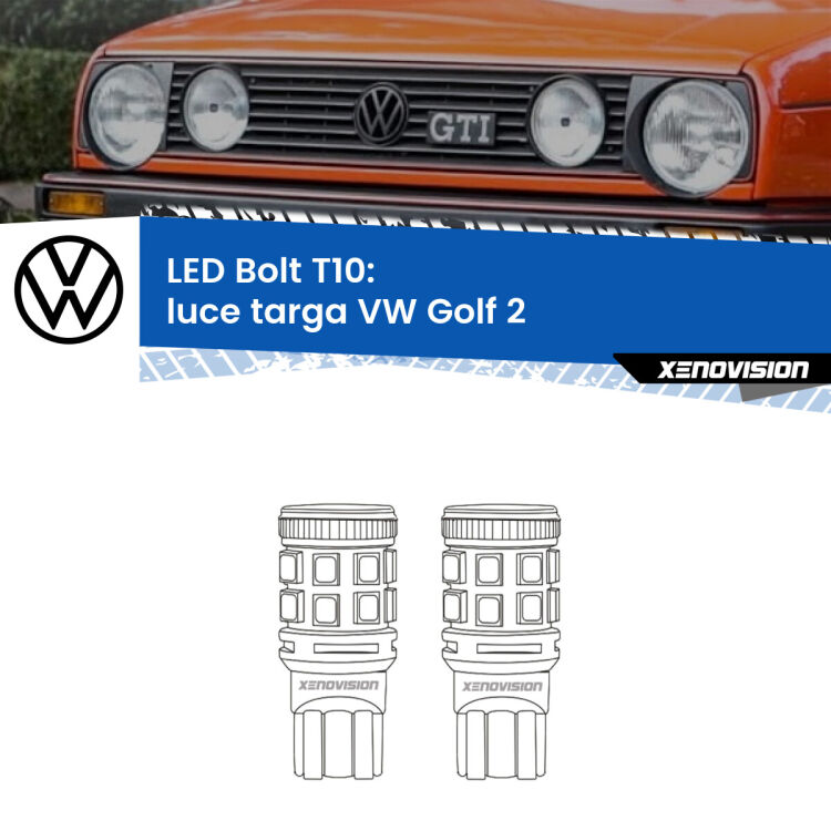 <strong>Luce Targa LED per VW Golf 2</strong>  Versione 1. Coppia lampade <strong>T10</strong> modello Bolt canbus.