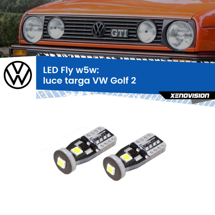 <strong>luce targa LED per VW Golf 2</strong>  Versione 1. Coppia lampadine <strong>w5w</strong> Canbus compatte modello Fly Xenovision.