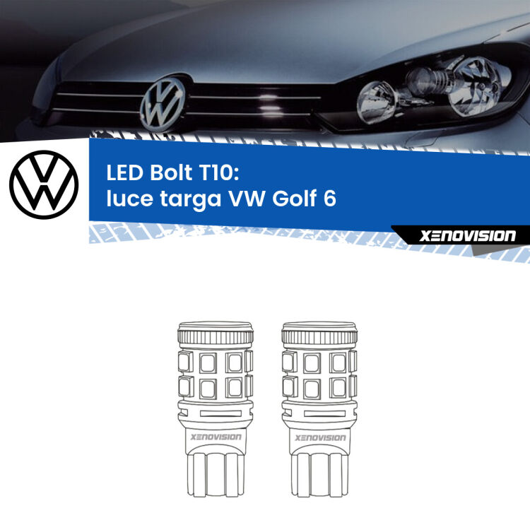 <strong>Luce Targa LED per VW Golf 6</strong>  2008 - 2011. Coppia lampade <strong>T10</strong> modello Bolt canbus.