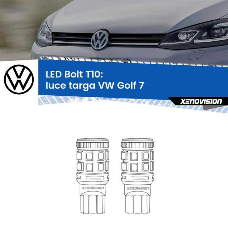 <strong>Luce Targa LED per VW Golf 7</strong>  2012 - 2019. Coppia lampade <strong>T10</strong> modello Bolt canbus.