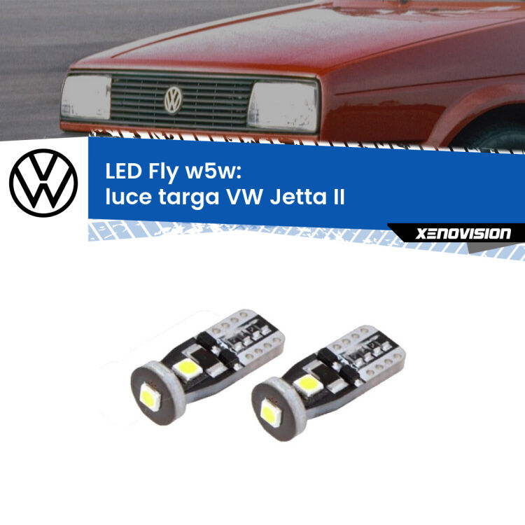 <strong>luce targa LED per VW Jetta</strong> II 1984 - 1992. Coppia lampadine <strong>w5w</strong> Canbus compatte modello Fly Xenovision.