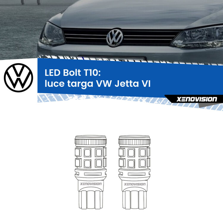 <strong>Luce Targa LED per VW Jetta</strong> VI 2010 - 2014. Coppia lampade <strong>T10</strong> modello Bolt canbus.