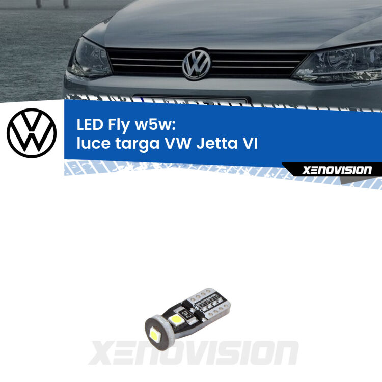 <strong>luce targa LED per VW Jetta</strong> VI 2010 - 2014. Coppia lampadine <strong>w5w</strong> Canbus compatte modello Fly Xenovision.